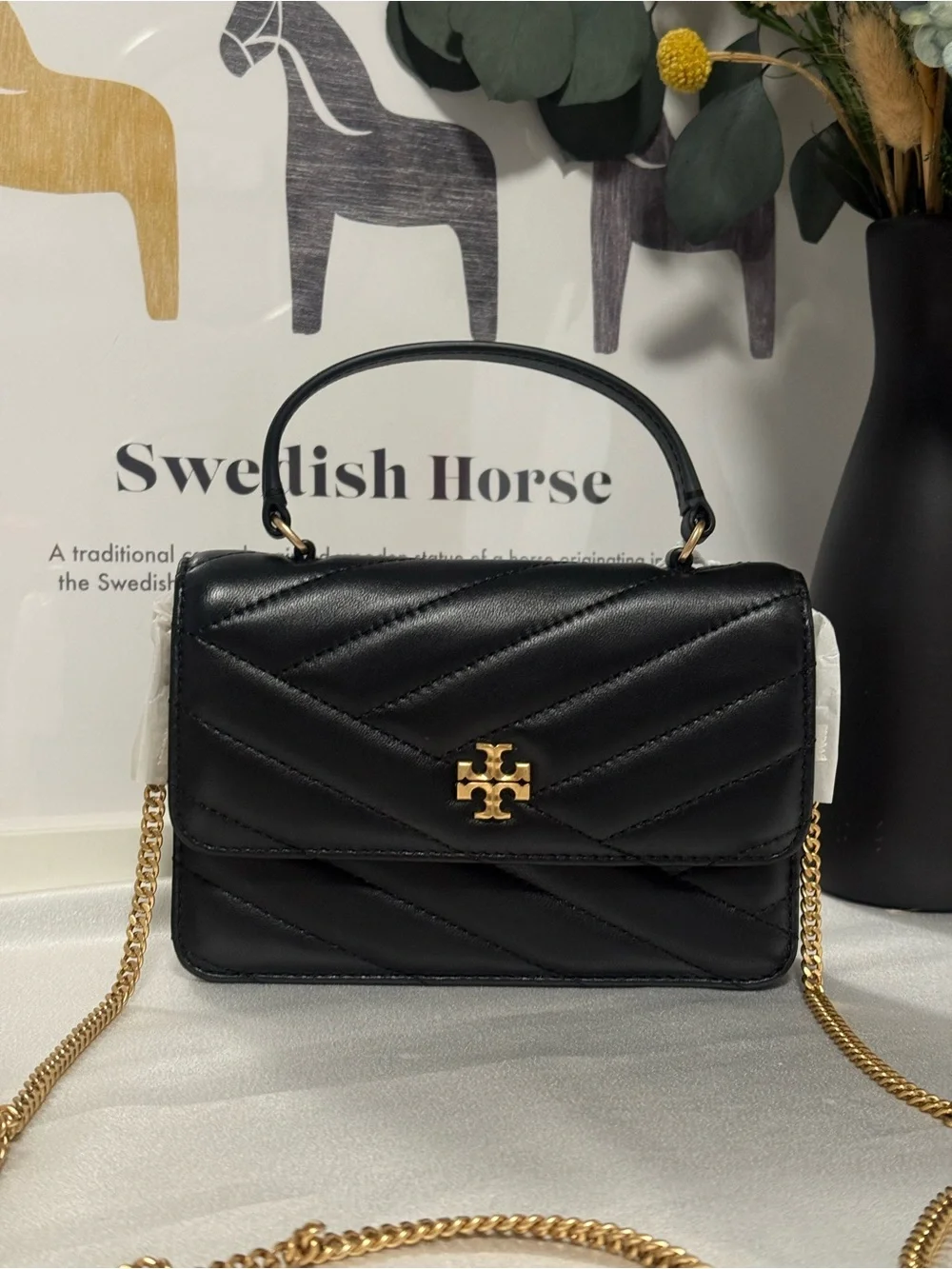 Brand new tag/Tory Burch Kira mini quilted leather tote bag, black